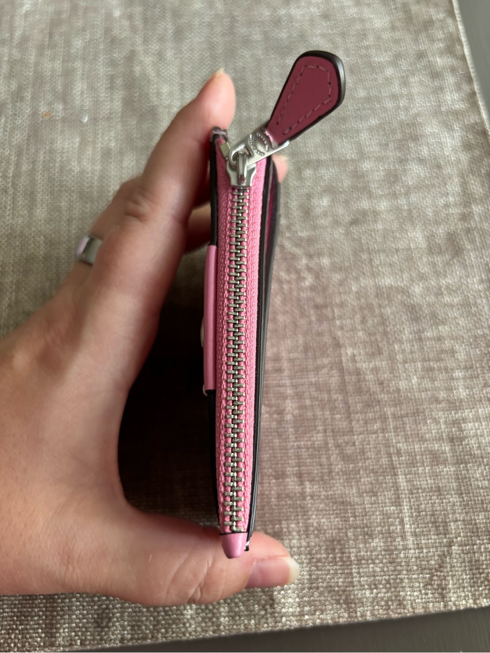 Coach Pink Signature ID Wallet Card Holder with Silver 'C' Accent - Picture 6 of 10